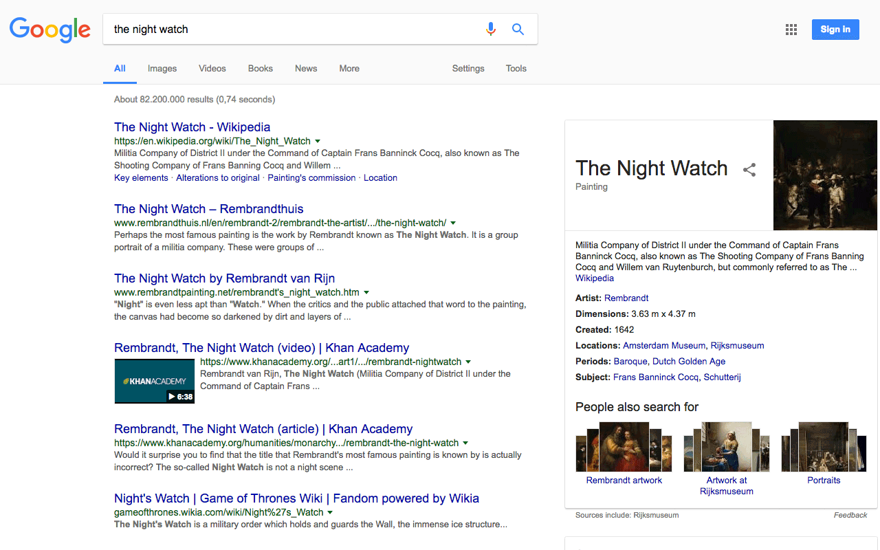 [screenshot of “The Night Watch” on Google]